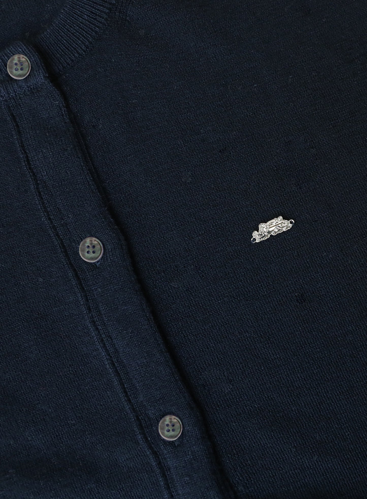 [w-knt26-015] Fine Merino Wool Crewneck Cardigan - Navy