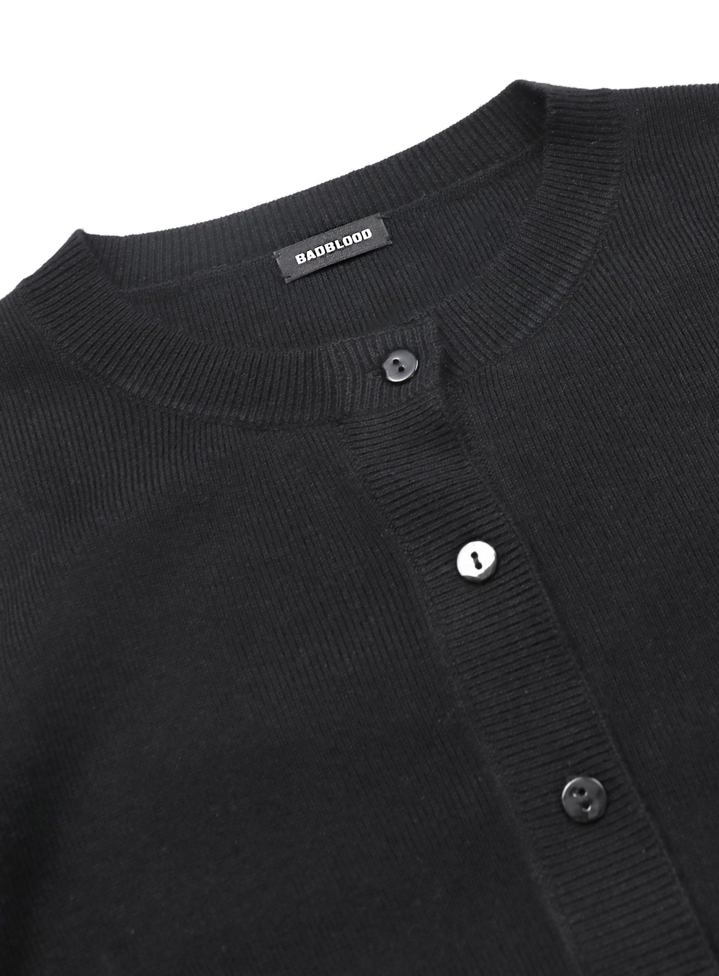 Pure Crew Neck Cardigan - Black