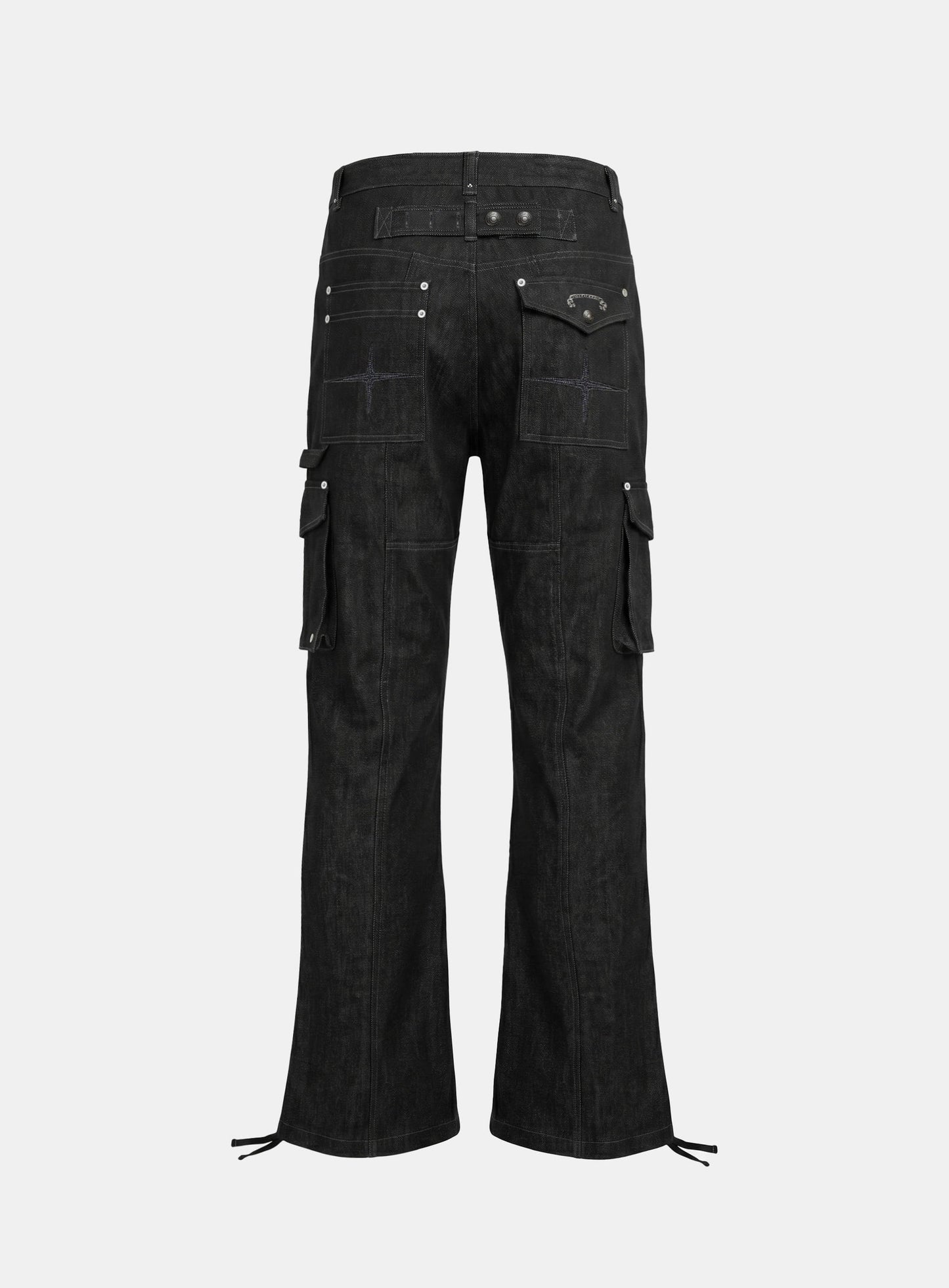 [w-pts26-117] Delta Low Crotch Bootcut Cargo Pants - Black Denim