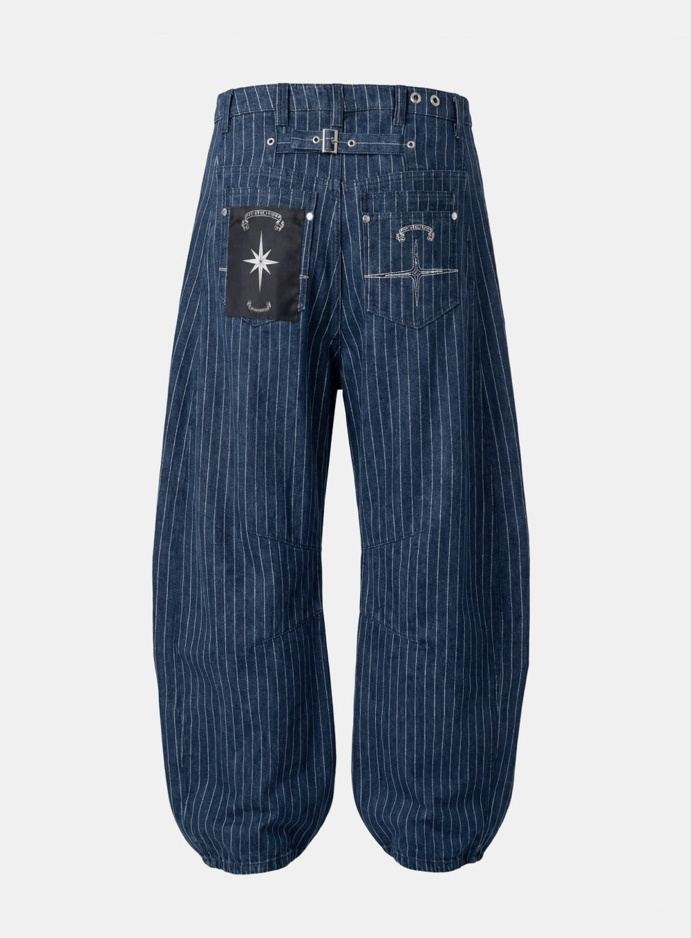 [w-pts25-106] 0519 Shinchiback Curved Pants - Blue/Striped