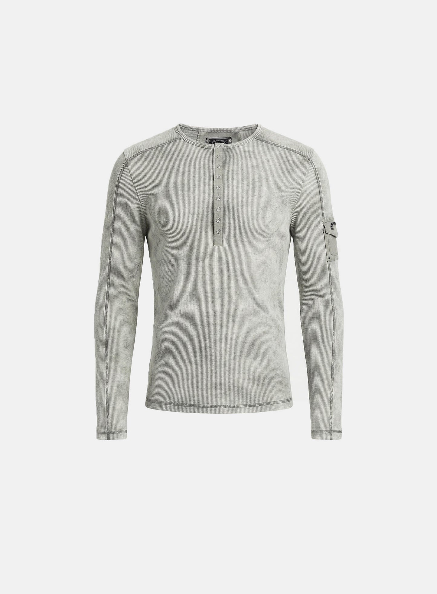 [w-tee26-007] Viper Cotton Rib Henley Neck Long Sleeve - White