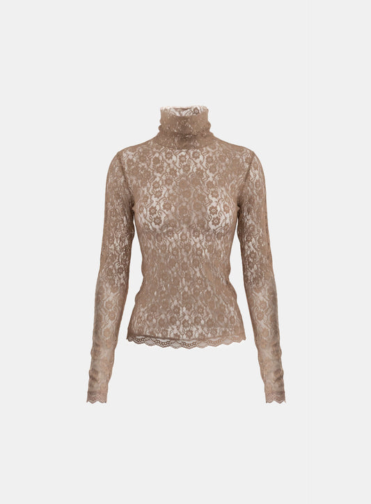 [w-tee26-281] H.B.B. Lace Turtleneck Long Sleeve - Nude