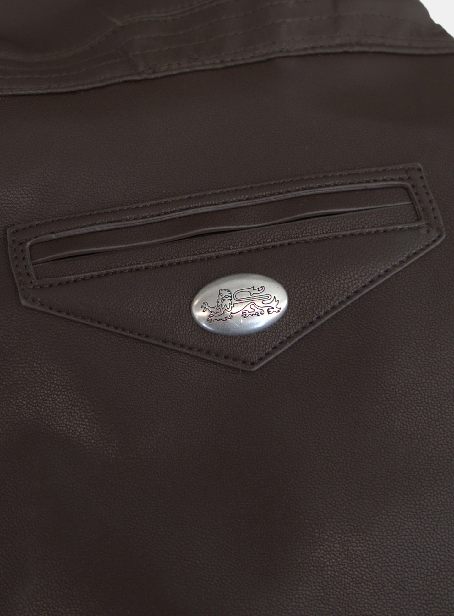 [w-jkt26-014] Leather High-Neck Jacket - Brown