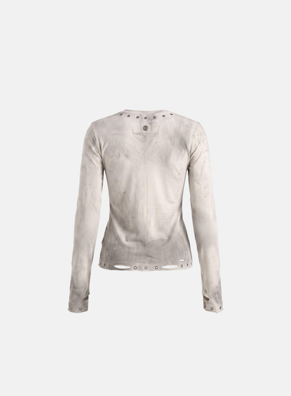 [w-tee26-269] Raven Distressed Eyelet Crewneck Long Sleeve - White
