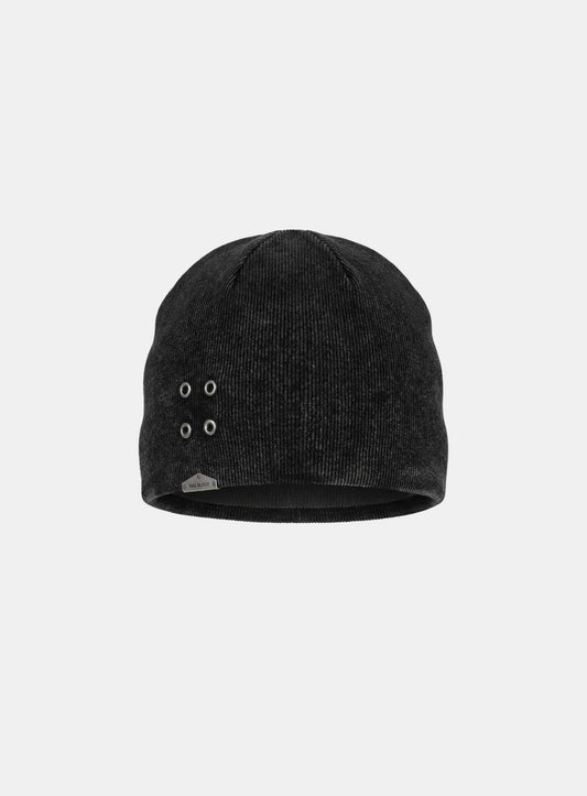 [w-hat26-002] Eyelet Washing Rib Beanie - Black