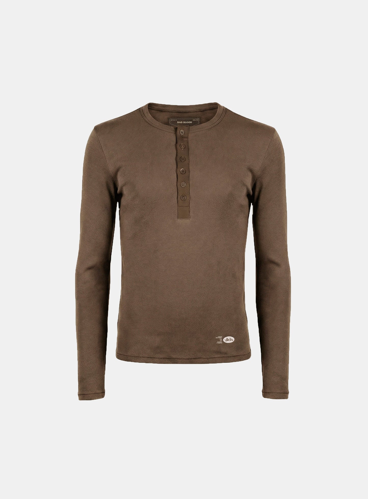 [w-tee26-042] BS Cotton Jersey Fitted Henley Neck Long Sleeve T-Shirt - Brown