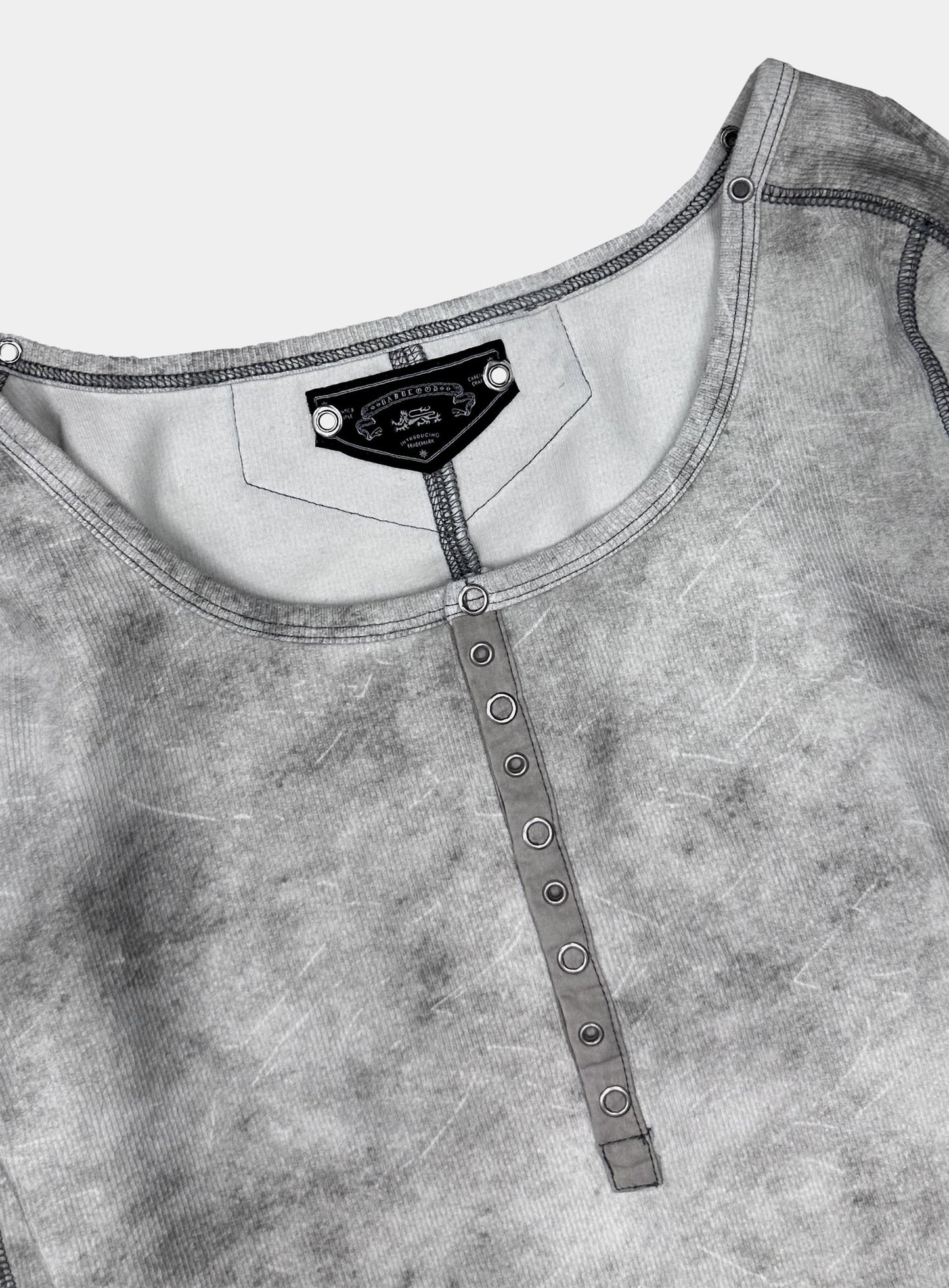 [w-tee26-007] Viper Cotton Rib Henley Neck Long Sleeve - White