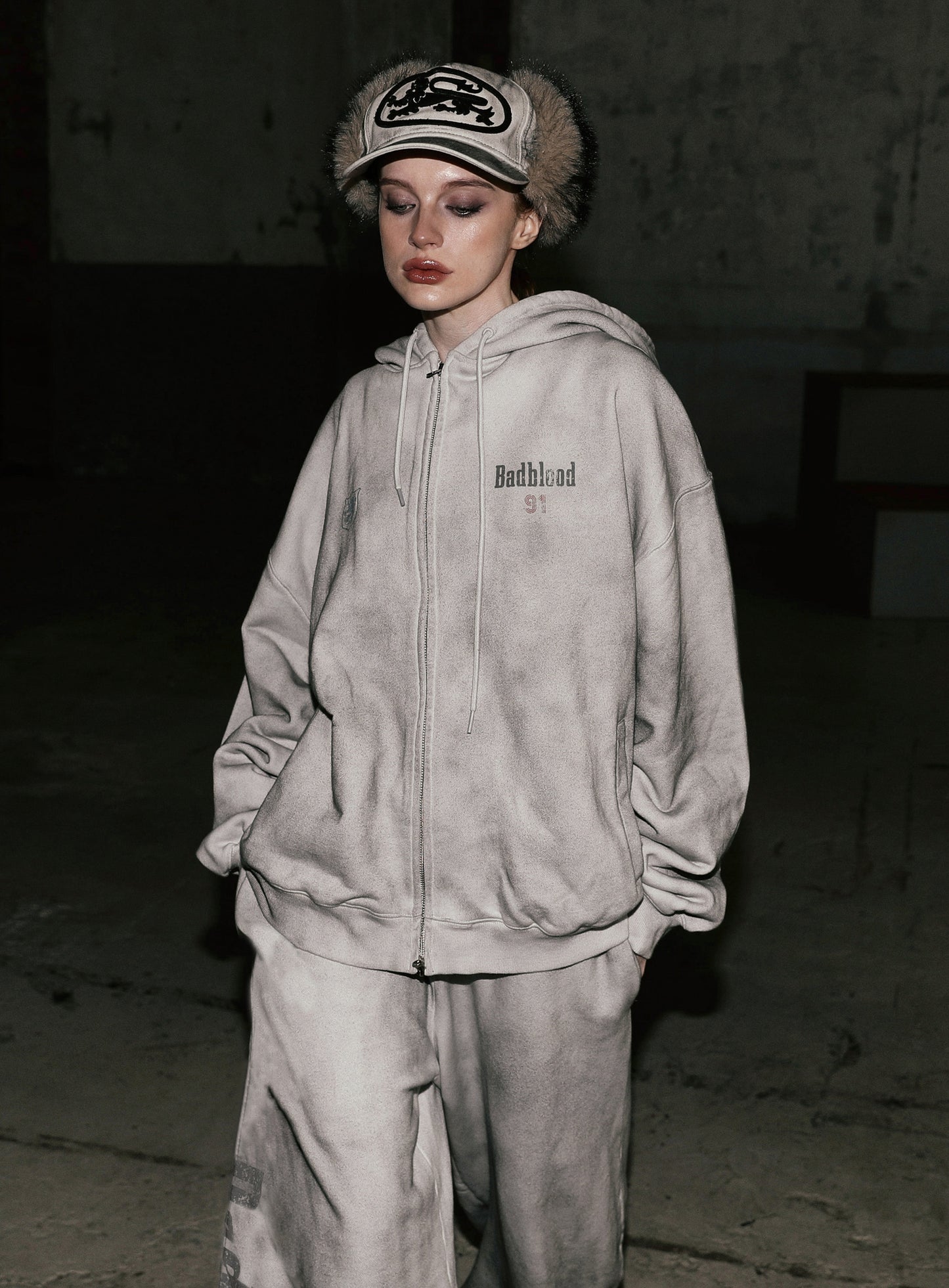 Sun Faded 2 Hooded Zip-Up - White