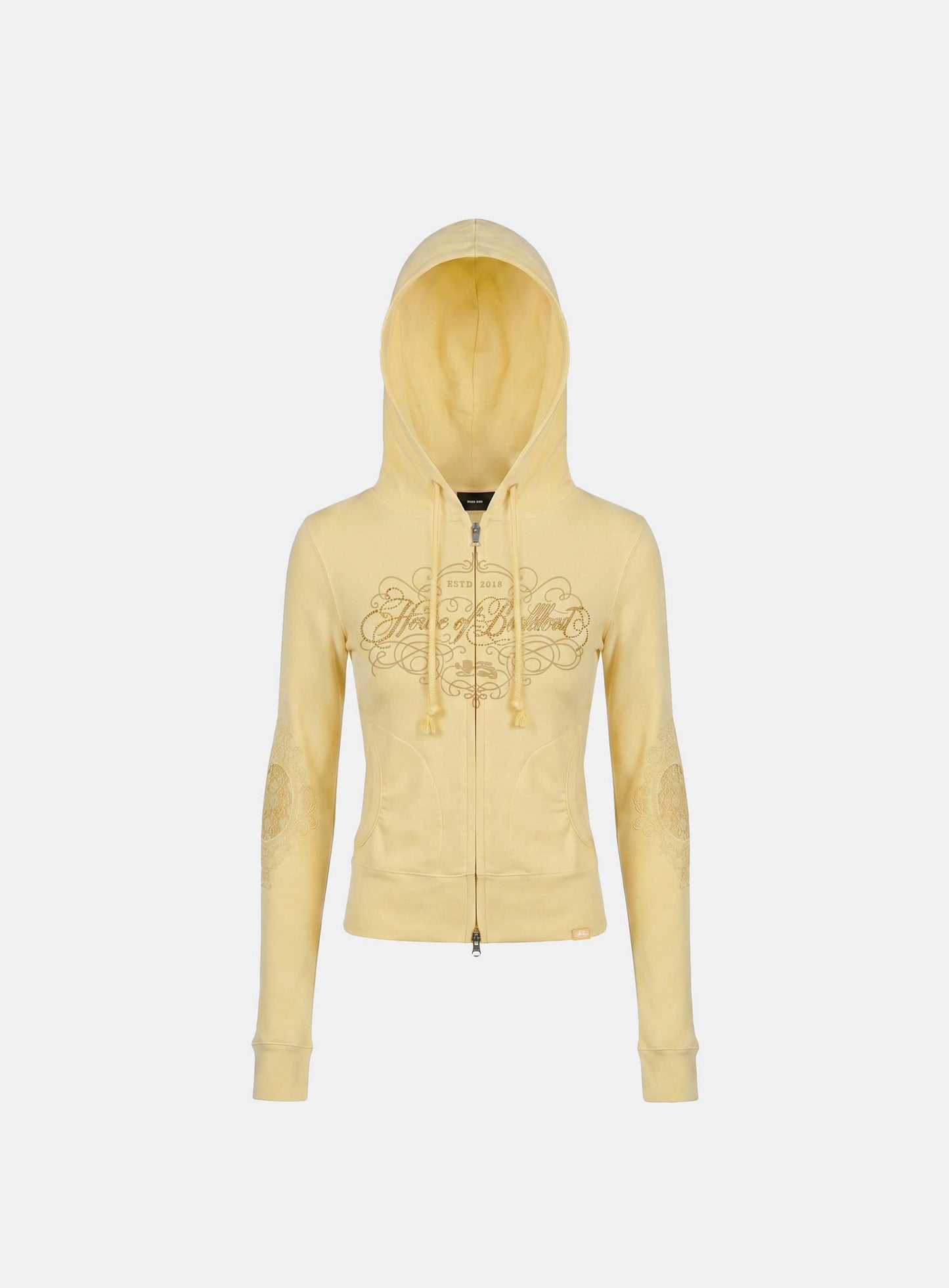 [w-hde26-053] H.B.B. Royal Lace Rhinestone Hooded Zip-Up - Yellow