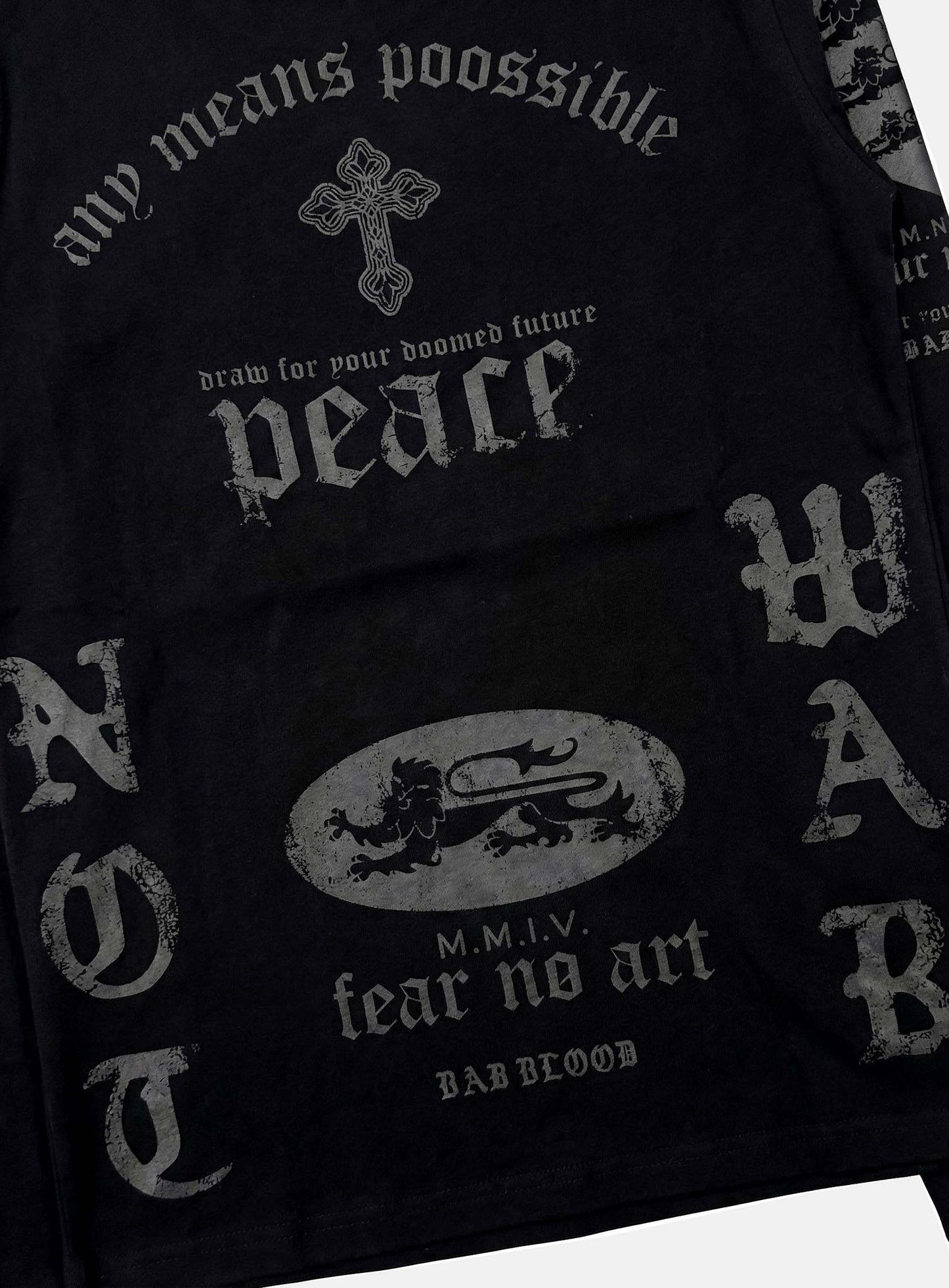 [w-tee26-072] Peace Not War Slim Long Sleeve T-Shirt - Dusty Black