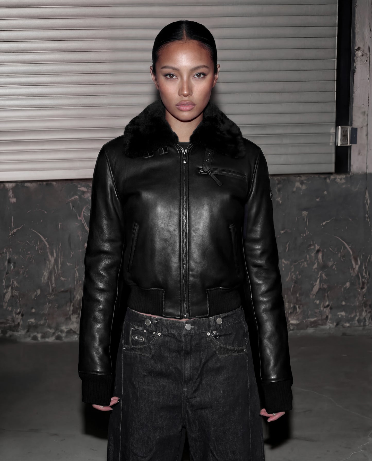 [w-jkt25-064] Viper21 Shearling Mustang Bomber Jacket - Washed Black