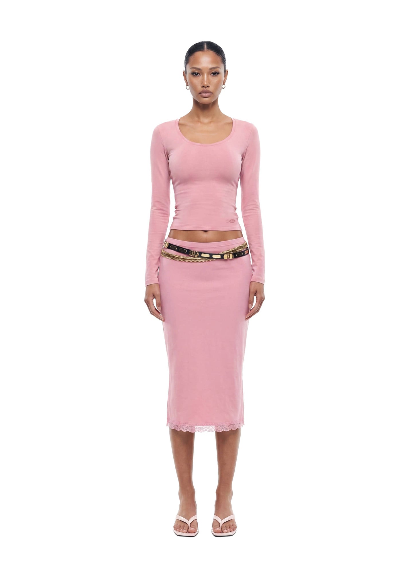 [w-tee26-198] Everyday Scoop Neck Long Sleeve T-Shirt - Pink