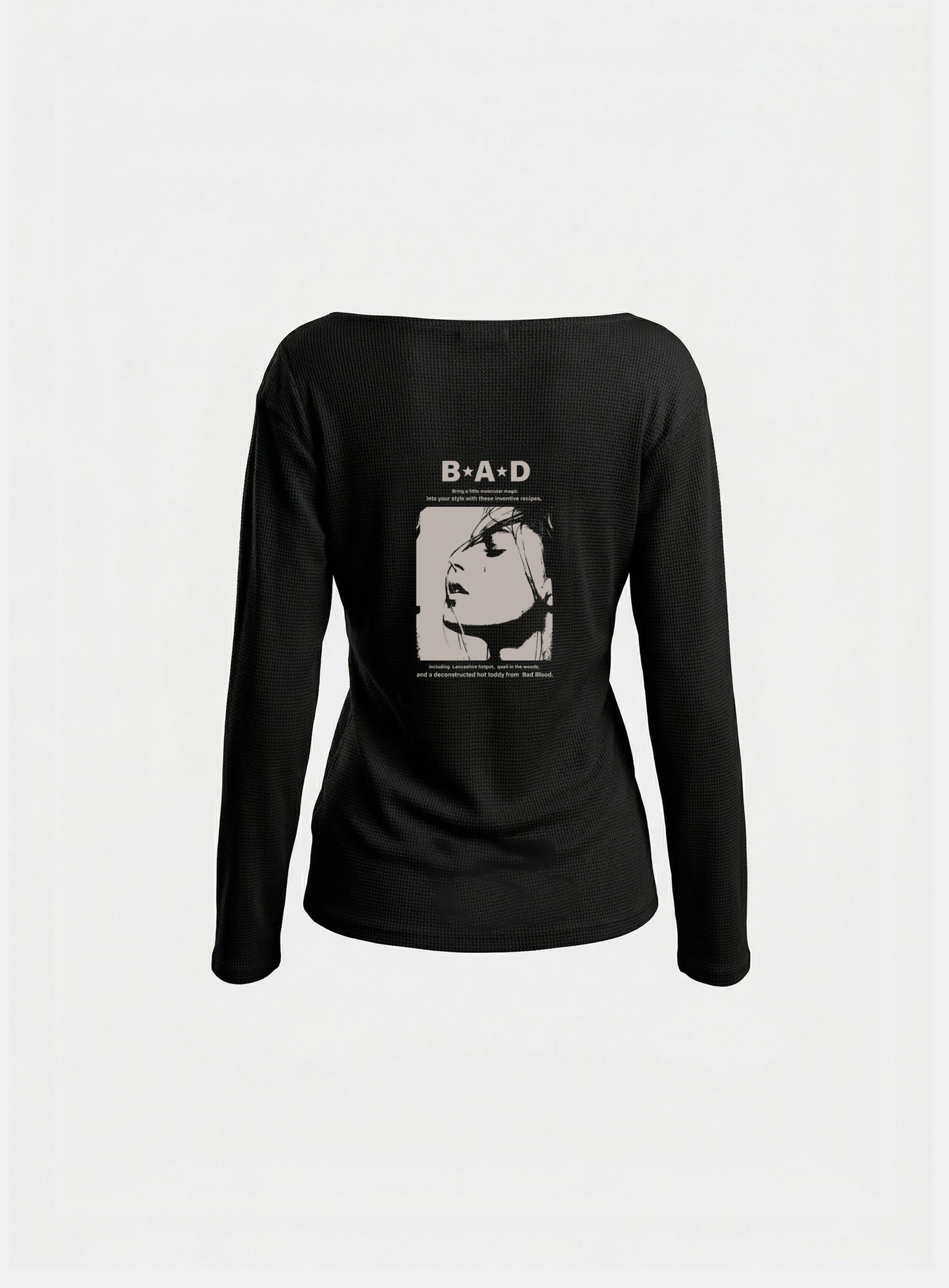 [w-tee26-150] H.B.B. Waffle Boat Neck T-Shirt – Black