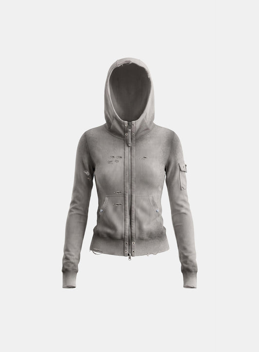 [w-hde26-057] Delta 2 Utility Cotton Rib Hood Zip-Up – Washed Gray