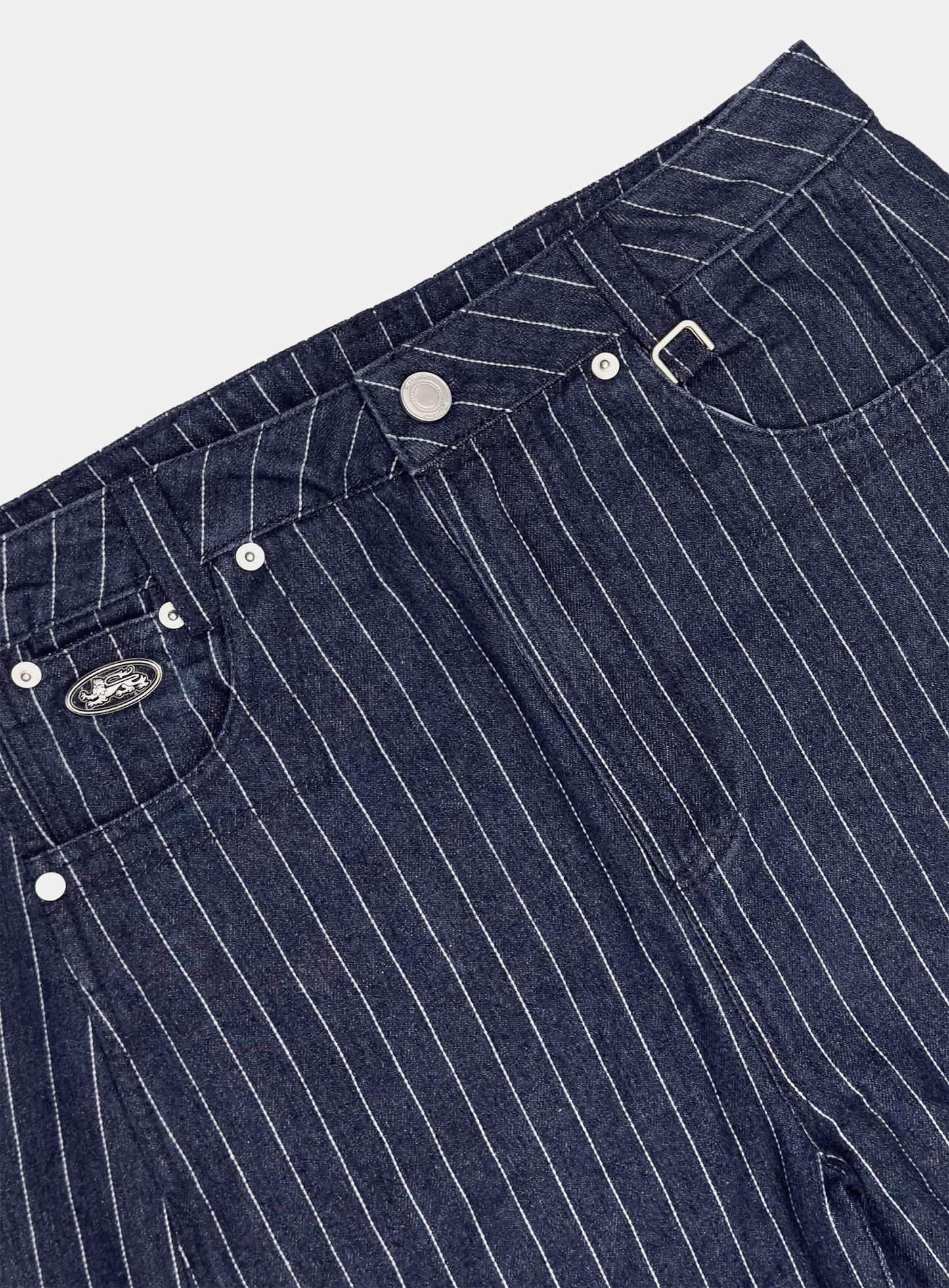 [w-pts25-106] 0519 Shinchiback Curved Pants - Blue/Striped