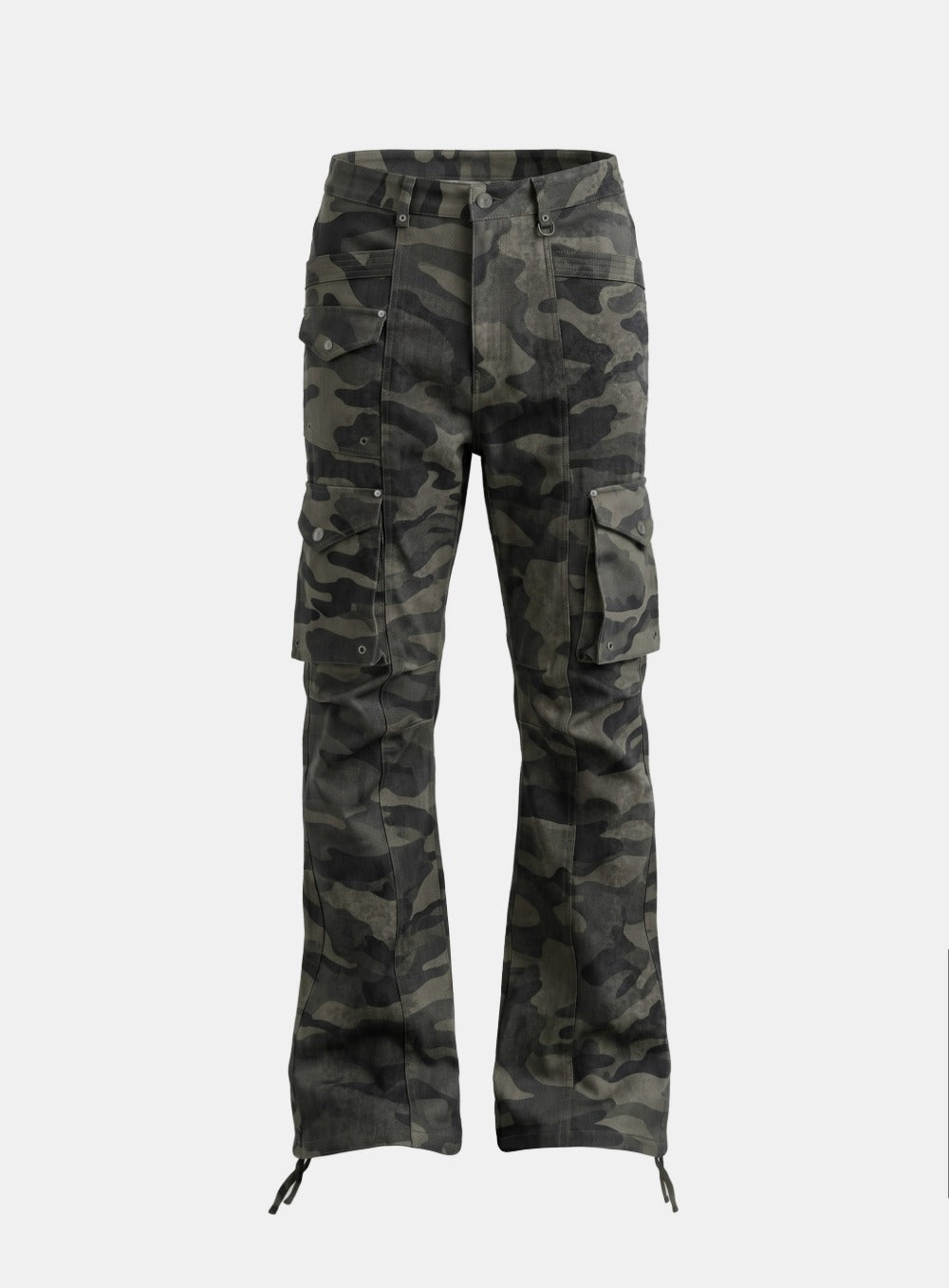 [w-pts26-118] Delta Low Crotch Bootcut Cargo Pants - Green Camo