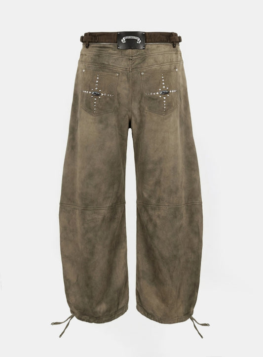 [w-pts25-115] Star Studded Convex Pants - Dusty Beige