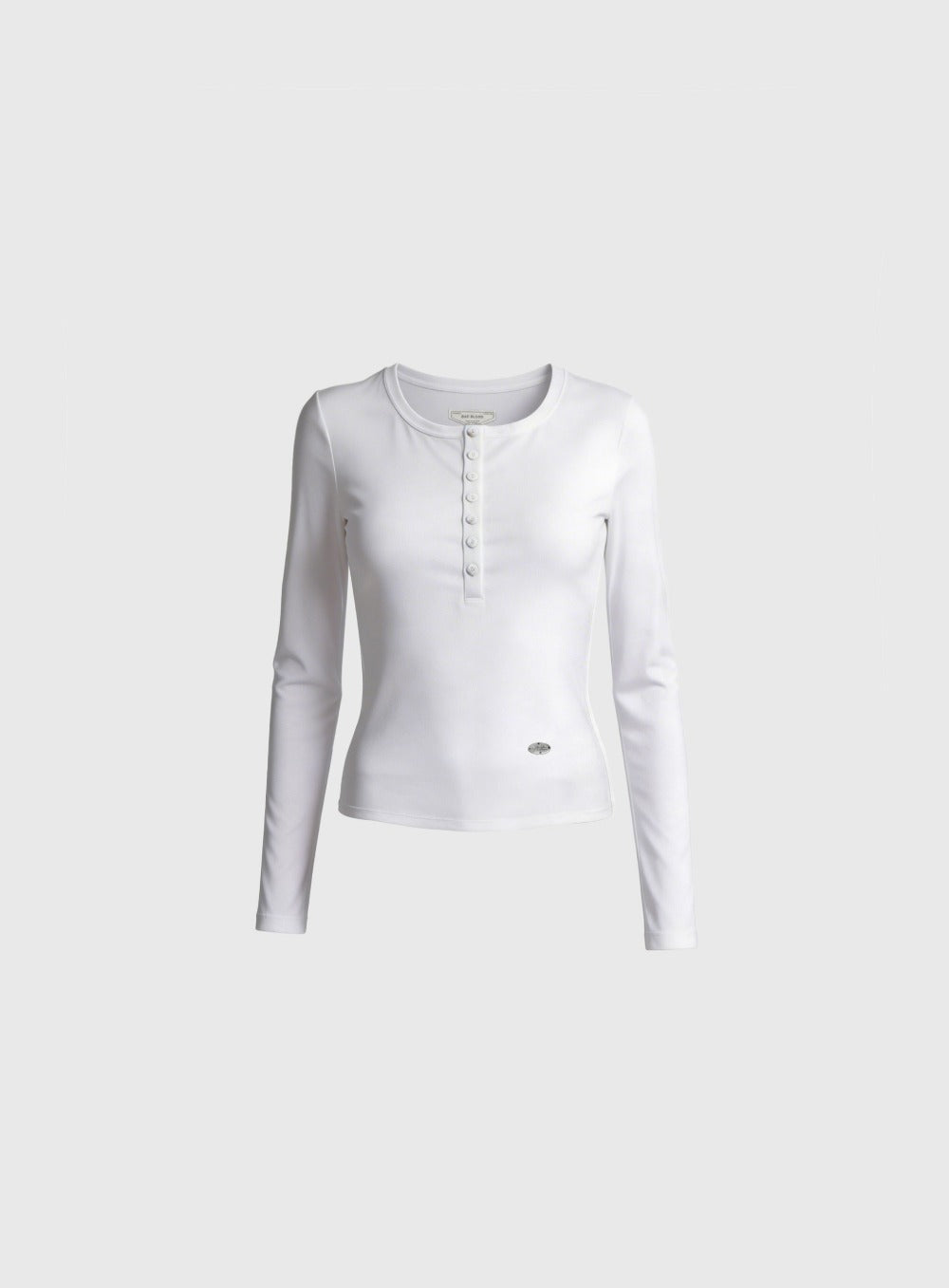 [w-tee26-057] Sleek Cotton Henley Neck Long Sleeve T-Shirt - White