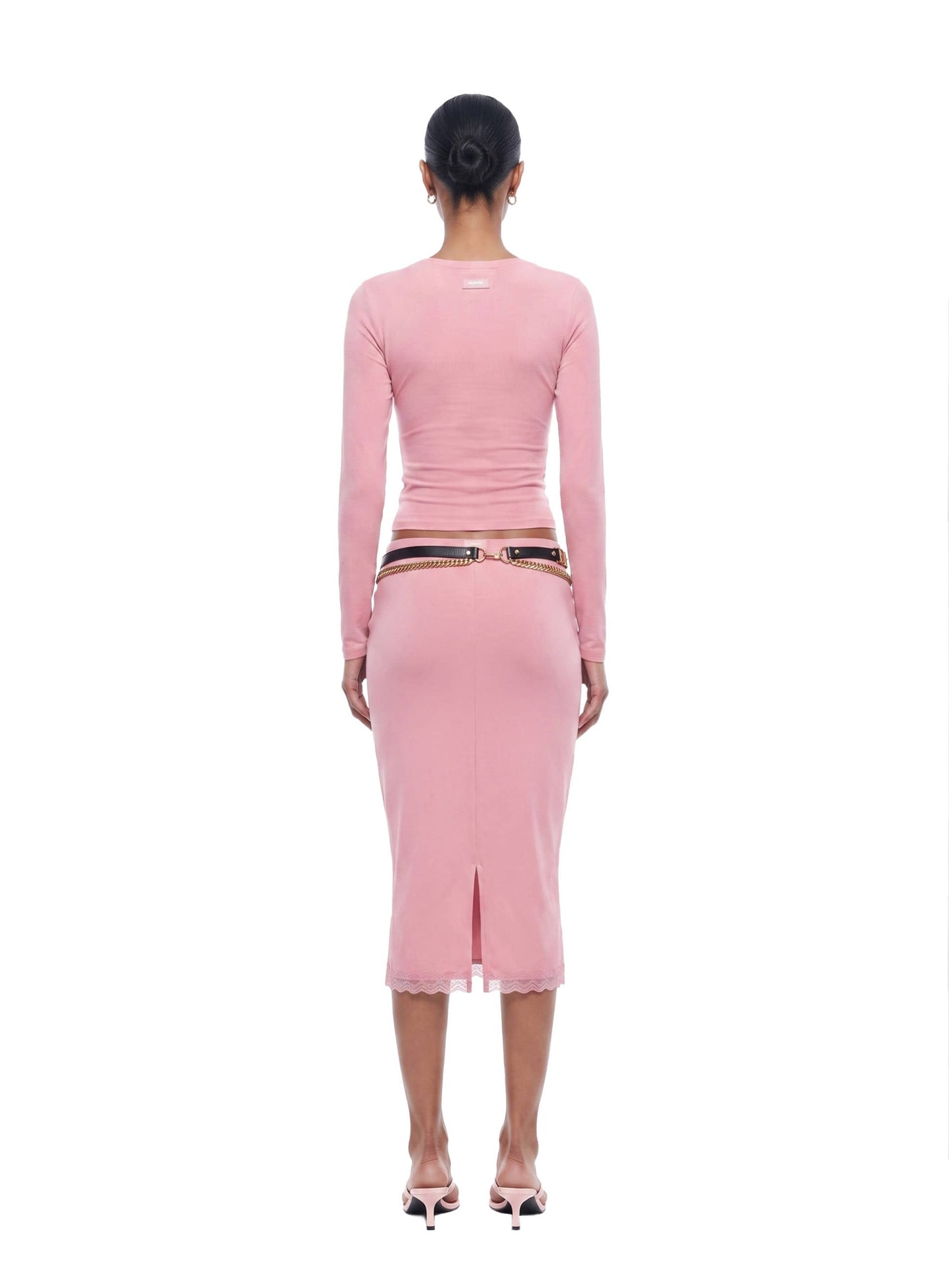 [w-tee26-198] Everyday Scoop Neck Long Sleeve T-Shirt - Pink