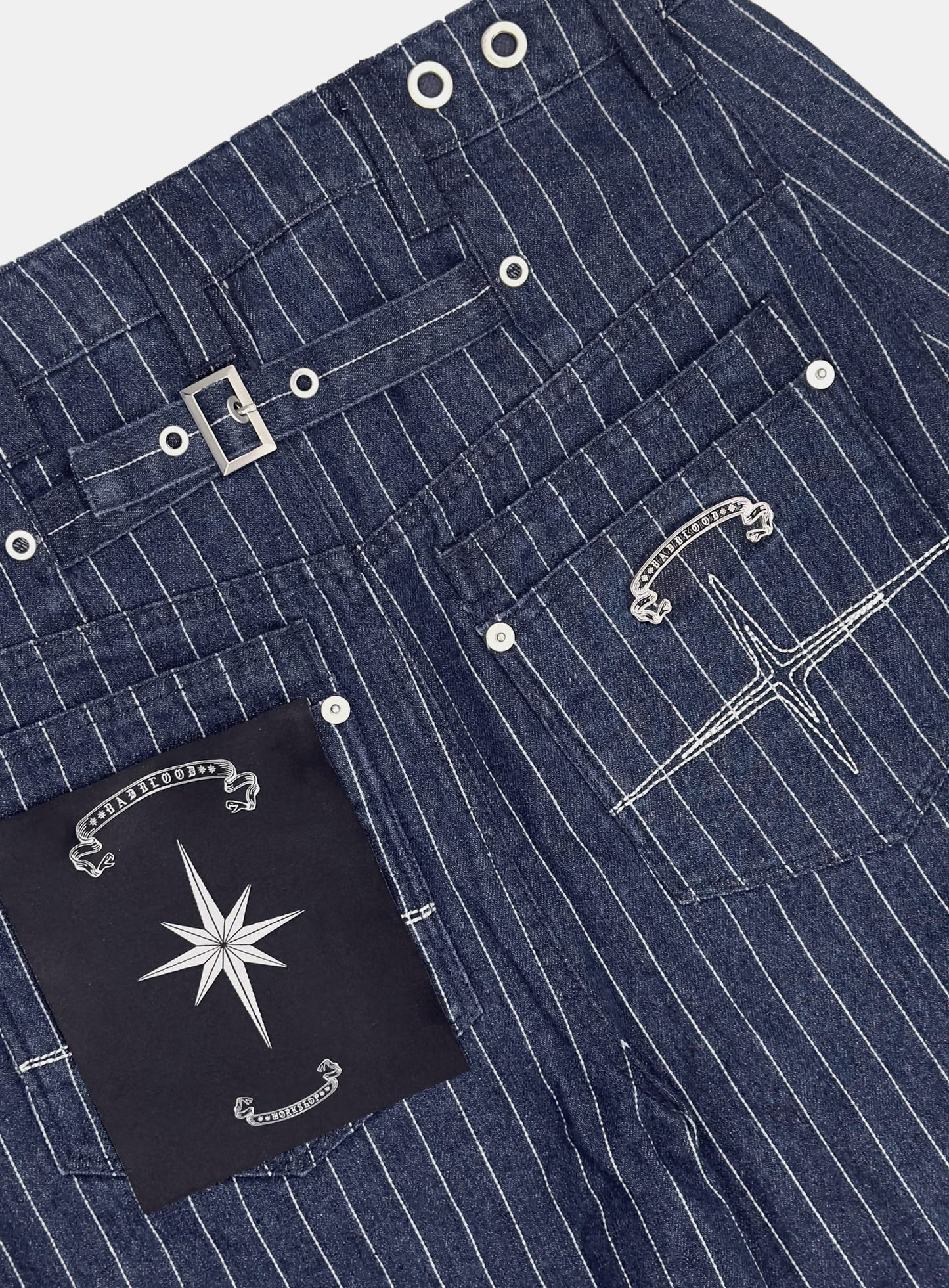 [w-pts25-106] 0519 Shinchiback Curved Pants - Blue/Striped