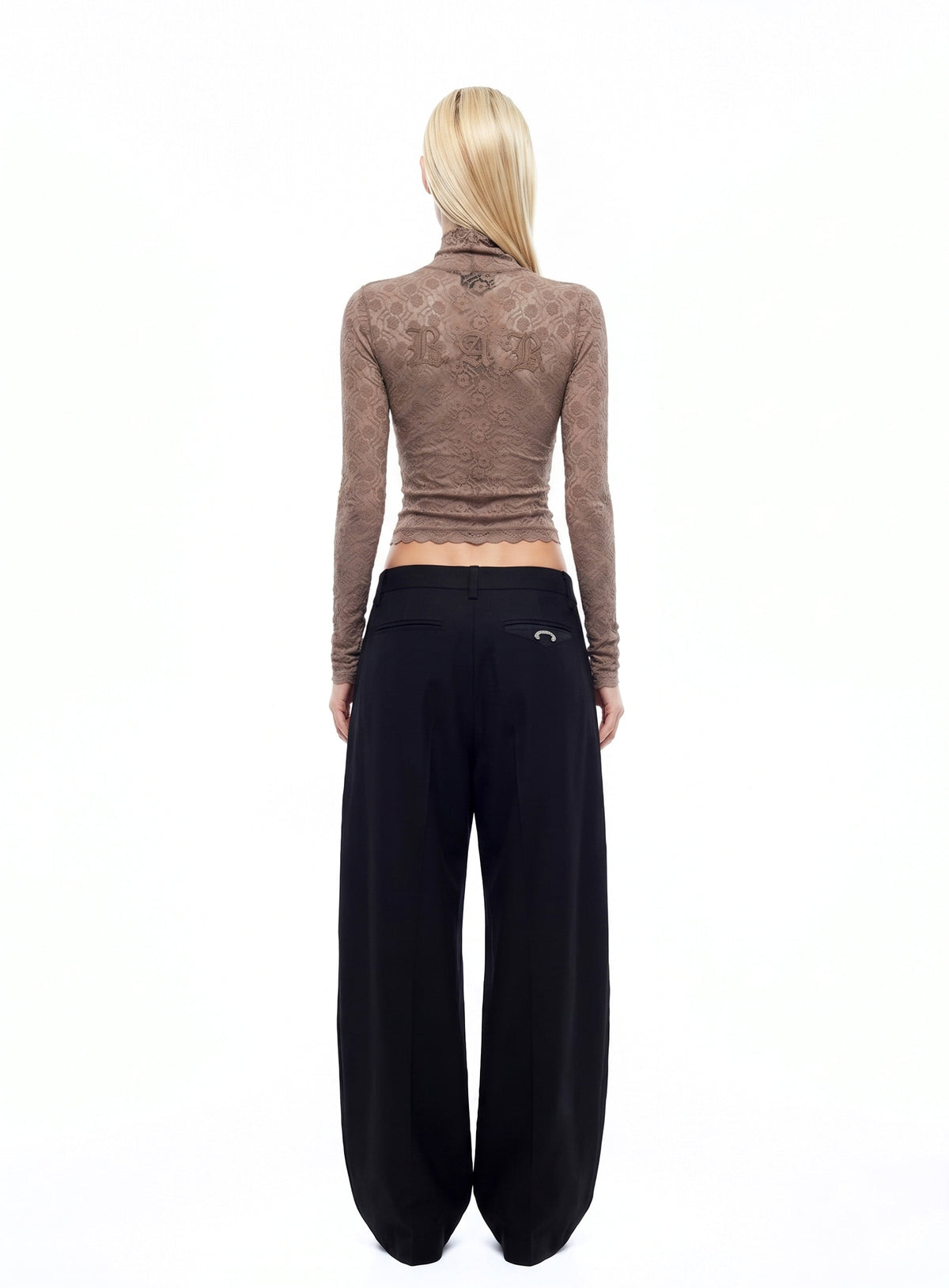 [w-tee26-281] H.B.B. Lace Turtleneck Long Sleeve - Nude