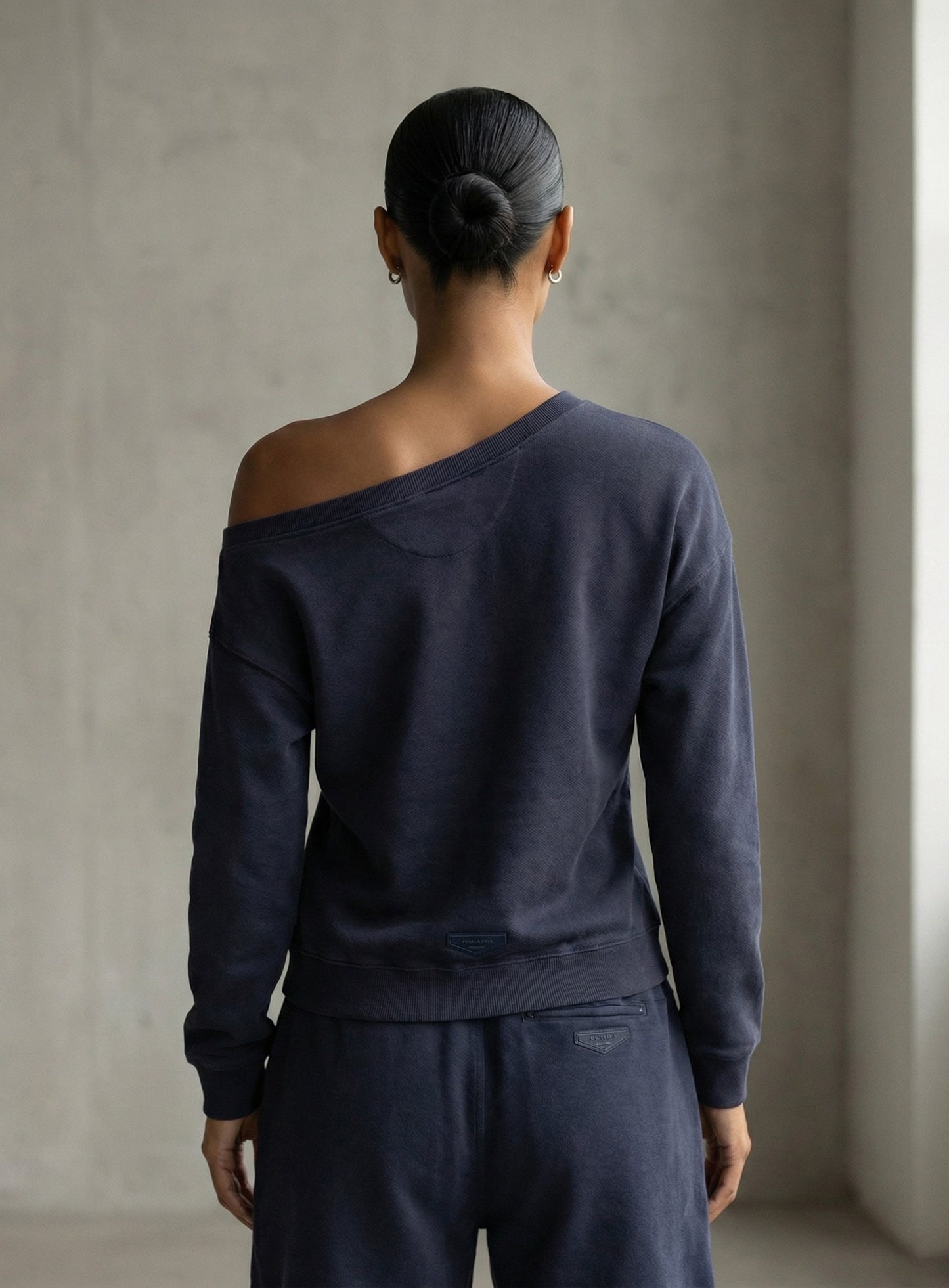 [w-sweatshirt26-003] BS Soft Terry Off-the-Shoulder Sweatshirt - Charcoal