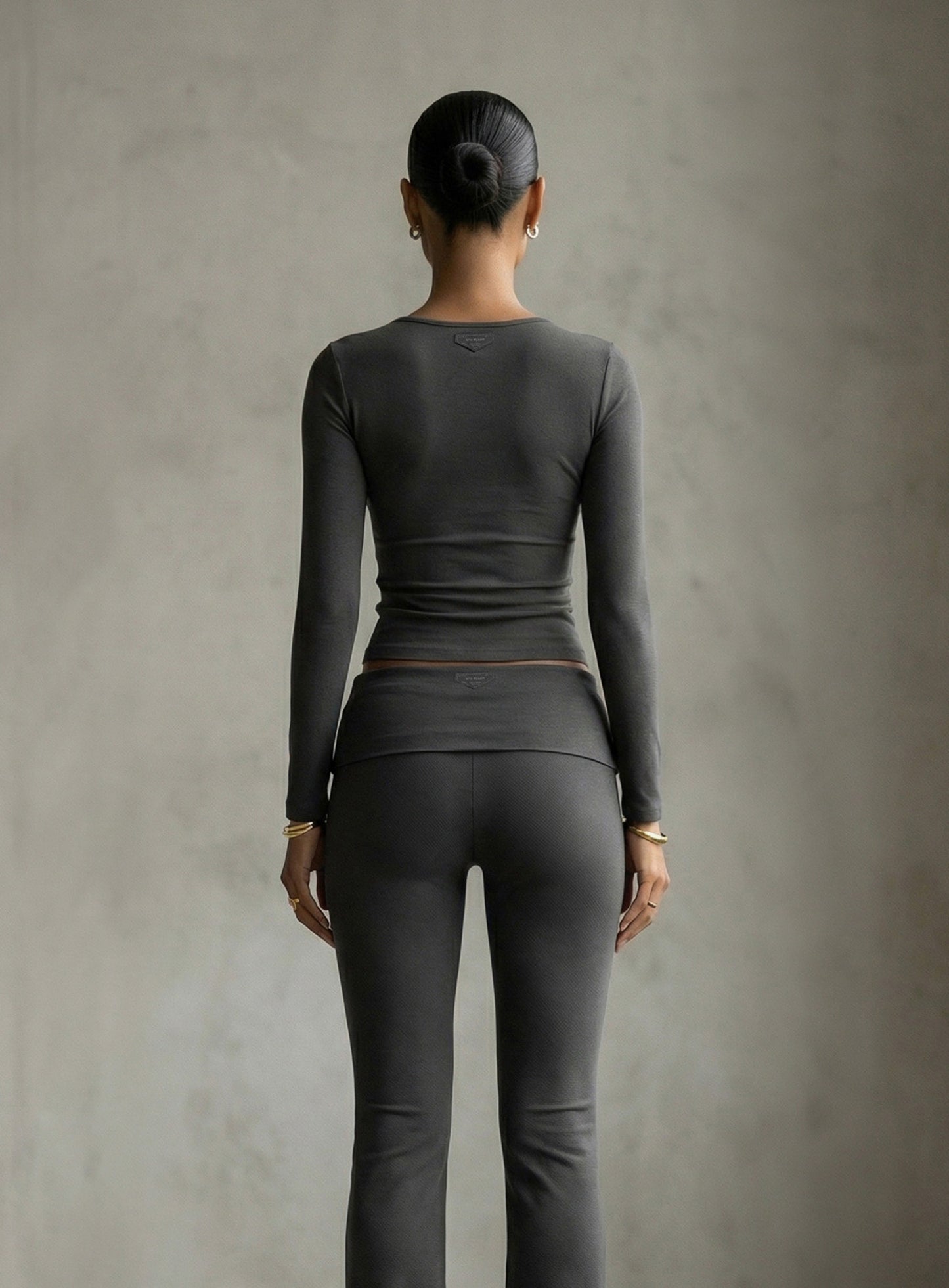 [w-pts26-028] BS Cotton Jersey Essential Fold-Over Bootcut Pants - Charcoal