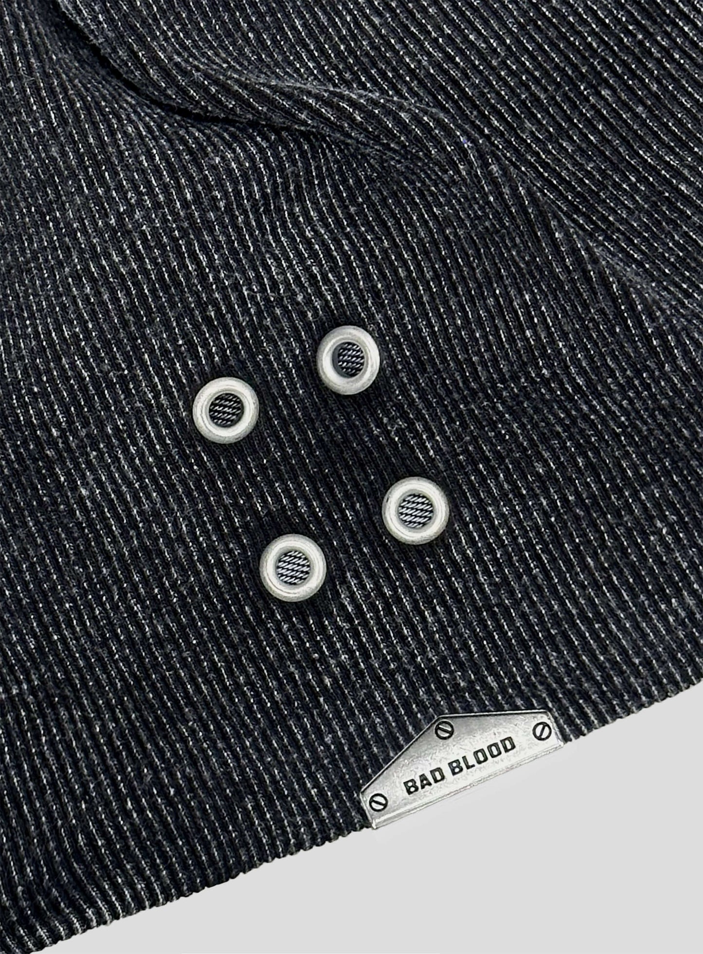 [w-hat26-002] Eyelet Washing Rib Beanie - Black