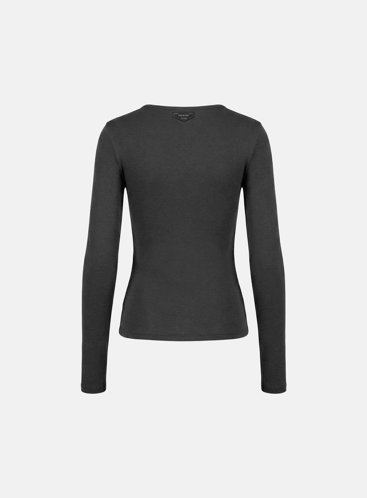 [w-tee26-043] BS Cotton Jersey Fitted Henley Neck Long Sleeve T-Shirt - Charcoal