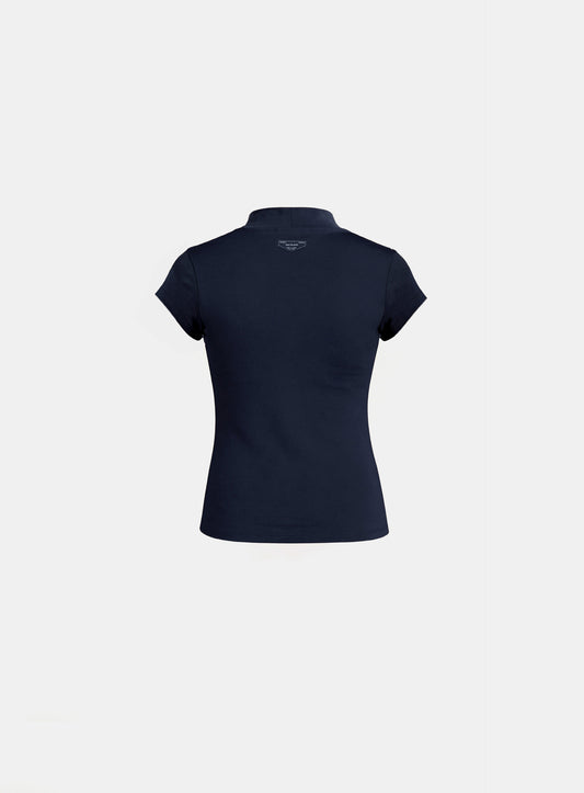 [w-tee26-110] Everyday Mock-Neck Short Sleeve T-Shirt - Navy