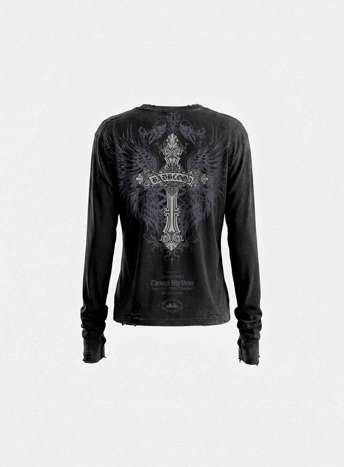 [w-tee26-297] T.M.V. RELIC CROSS Long Sleeve - Black