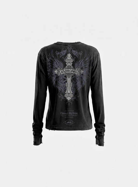 [w-tee26-297] T.M.V. RELIC CROSS Long Sleeve - Black