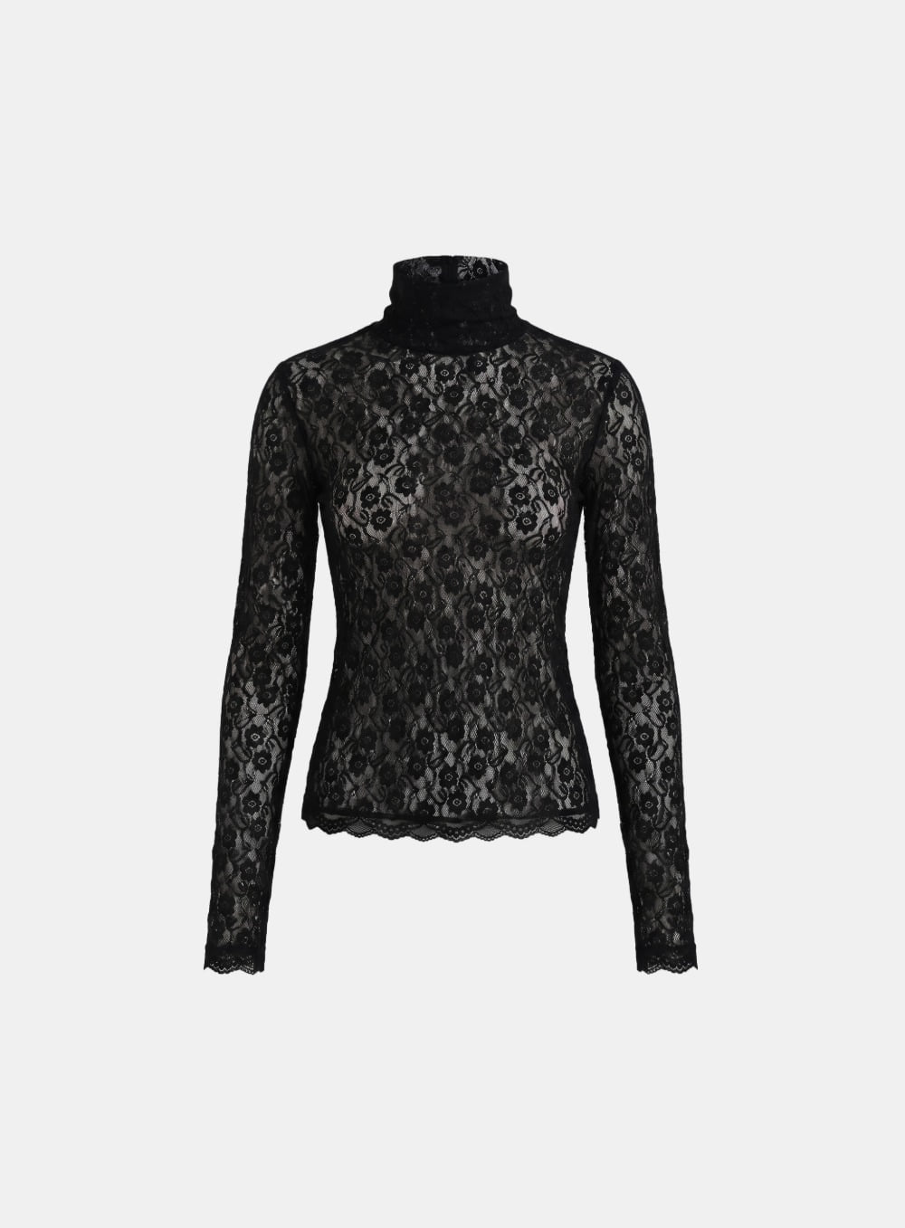 [w-tee26-282] H.B.B. Lace Turtleneck Long Sleeve - Black