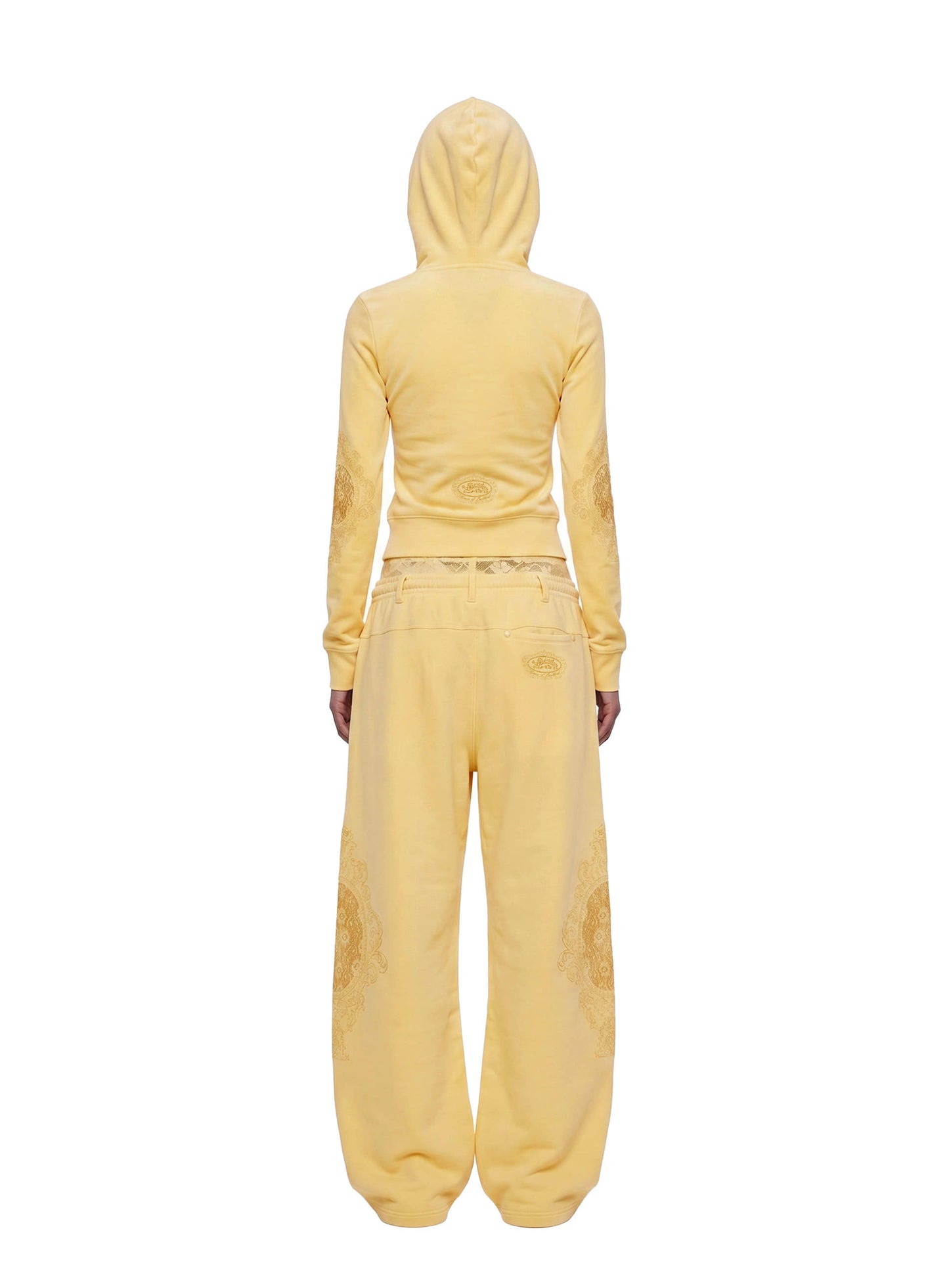 [w-hde26-053] H.B.B. Royal Lace Rhinestone Hooded Zip-Up - Yellow