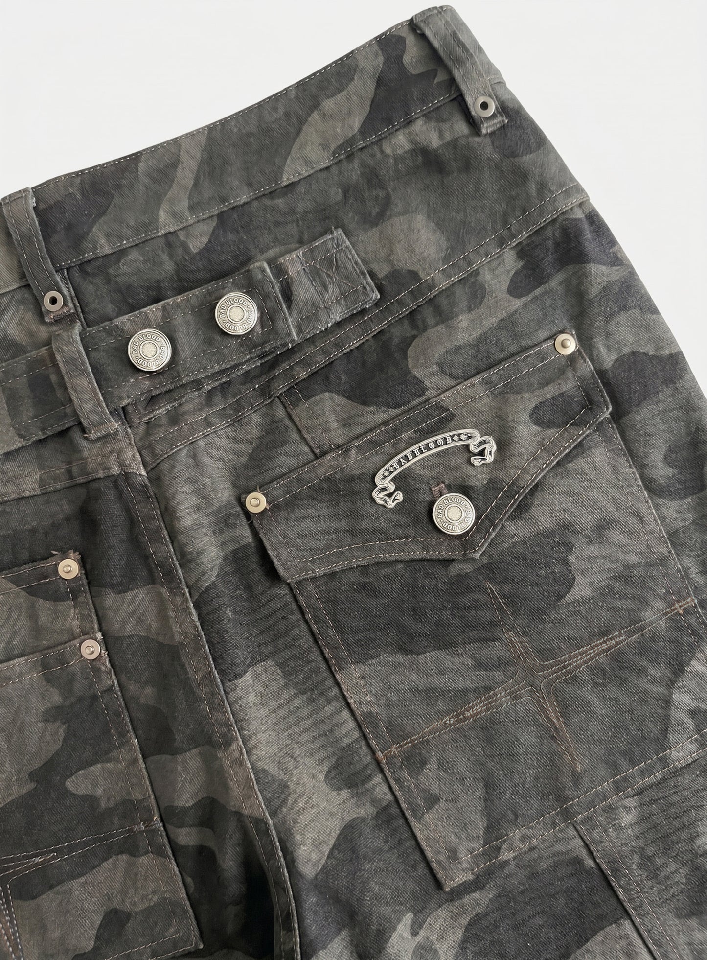 [w-pts26-118] Delta Low Crotch Bootcut Cargo Pants - Green Camo