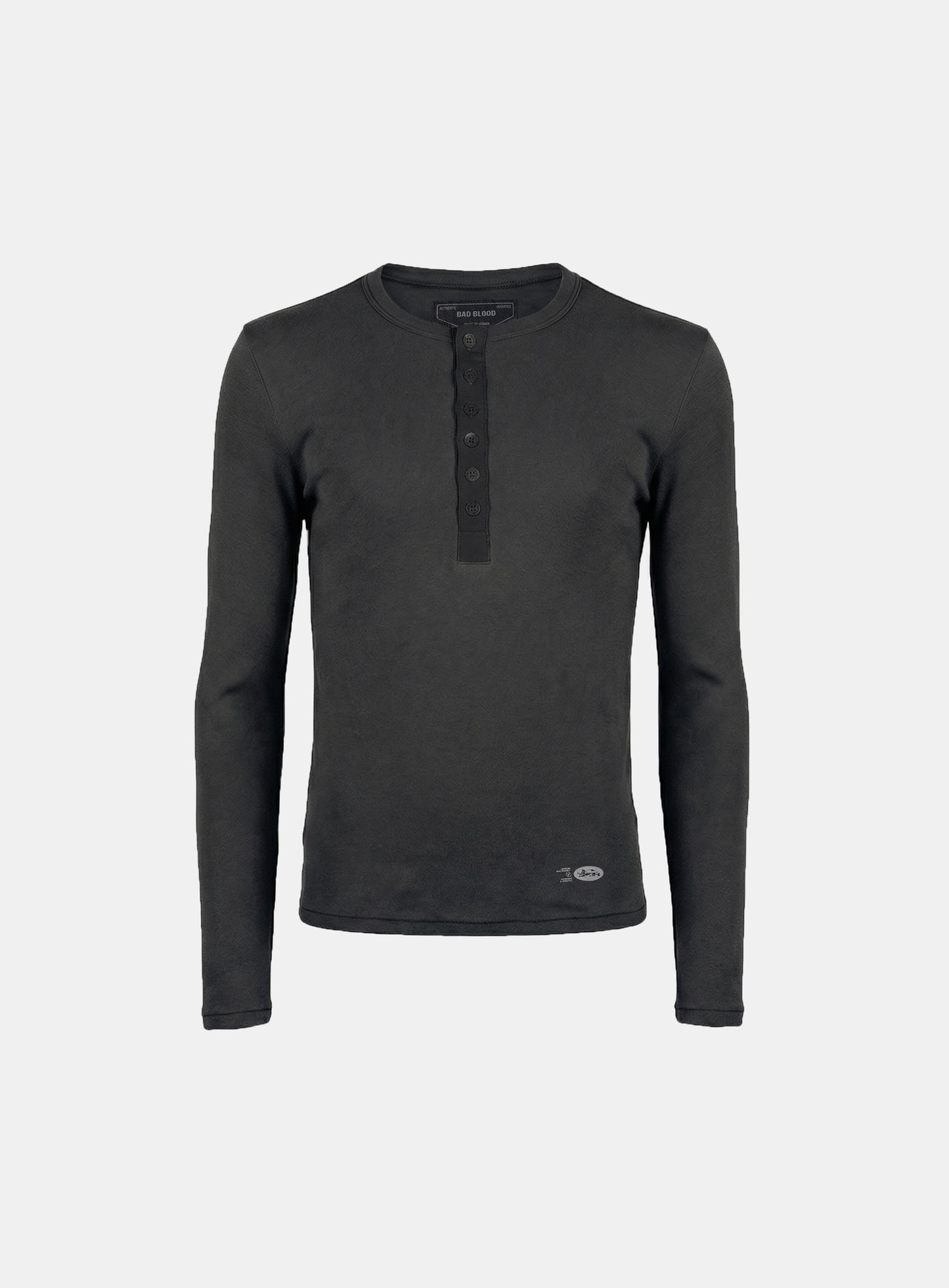 [w-tee26-043] BS Cotton Jersey Fitted Henley Neck Long Sleeve T-Shirt - Charcoal