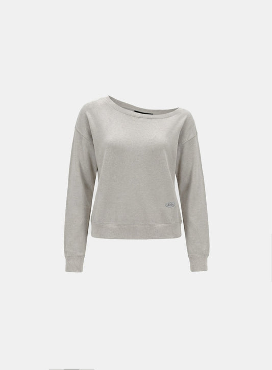 [w-sweatshirt26-005] BS Soft Terry Off-the-Shoulder Sweatshirt - Beige