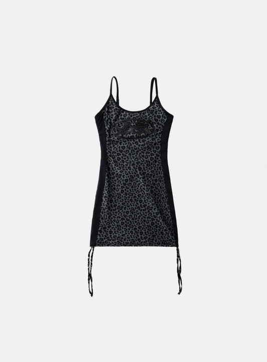Mystic String Mini Dress - Black Leopard