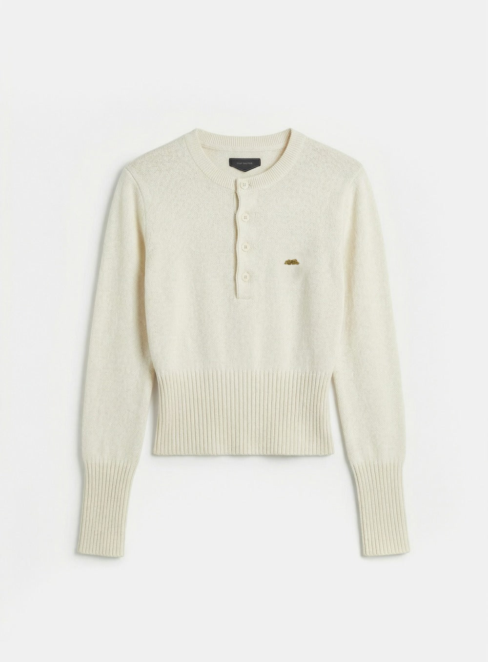 [w-knt26-023] Fine Merino Wool Knit Henley Neck - Cream