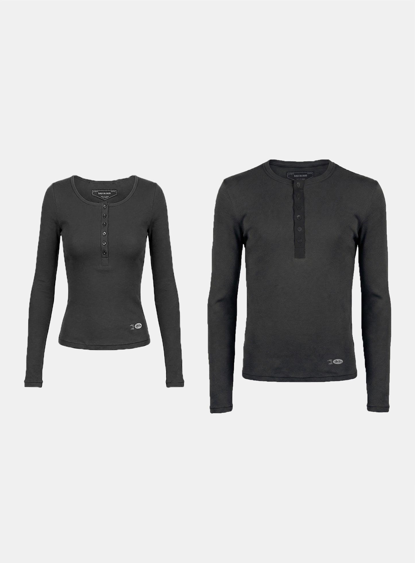 [w-tee26-043] BS Cotton Jersey Fitted Henley Neck Long Sleeve T-Shirt - Charcoal