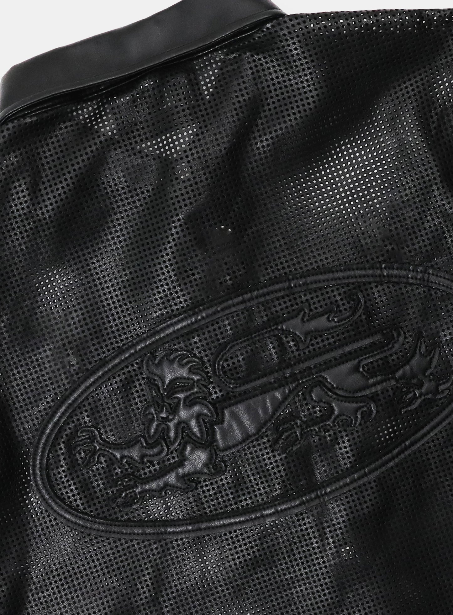Perforated leather short sleeve shirt - black