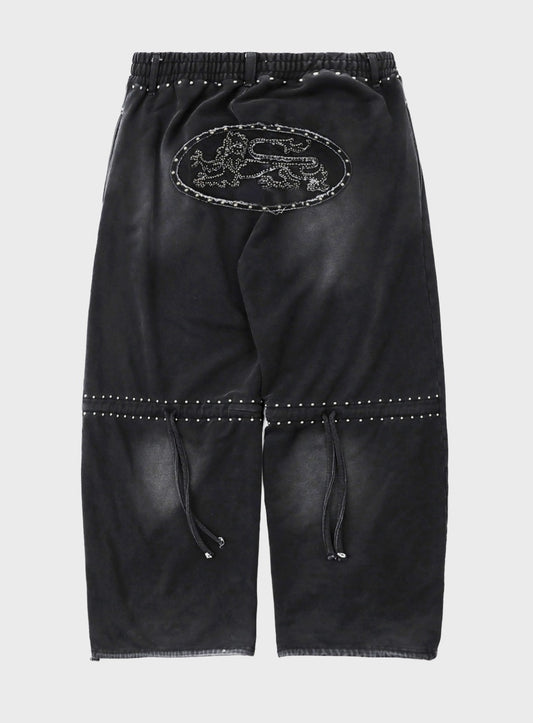 [w-pts25-100] Mystic Studded Washed Denim Sweatpants - Black