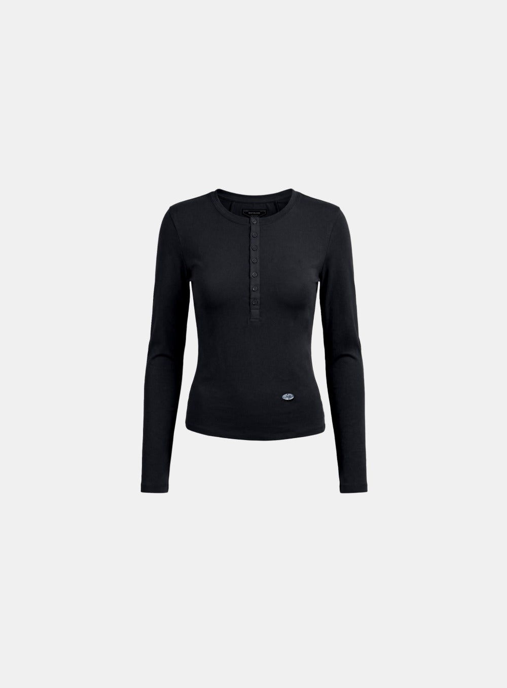 [w-tee26-060] Sleek Cotton Henley Neck Long Sleeve T-Shirt - Black