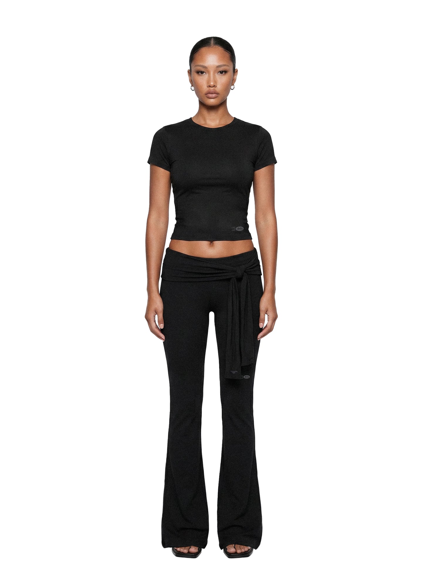 [w-pts26-078] Everyday Tie-Waist Bootcut Pants - Black