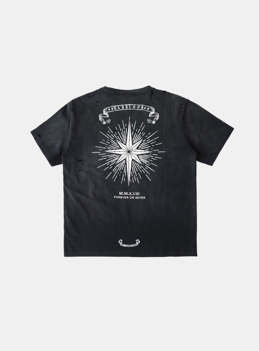 Cosmo Print Distressed Pocket T-Shirt - Black