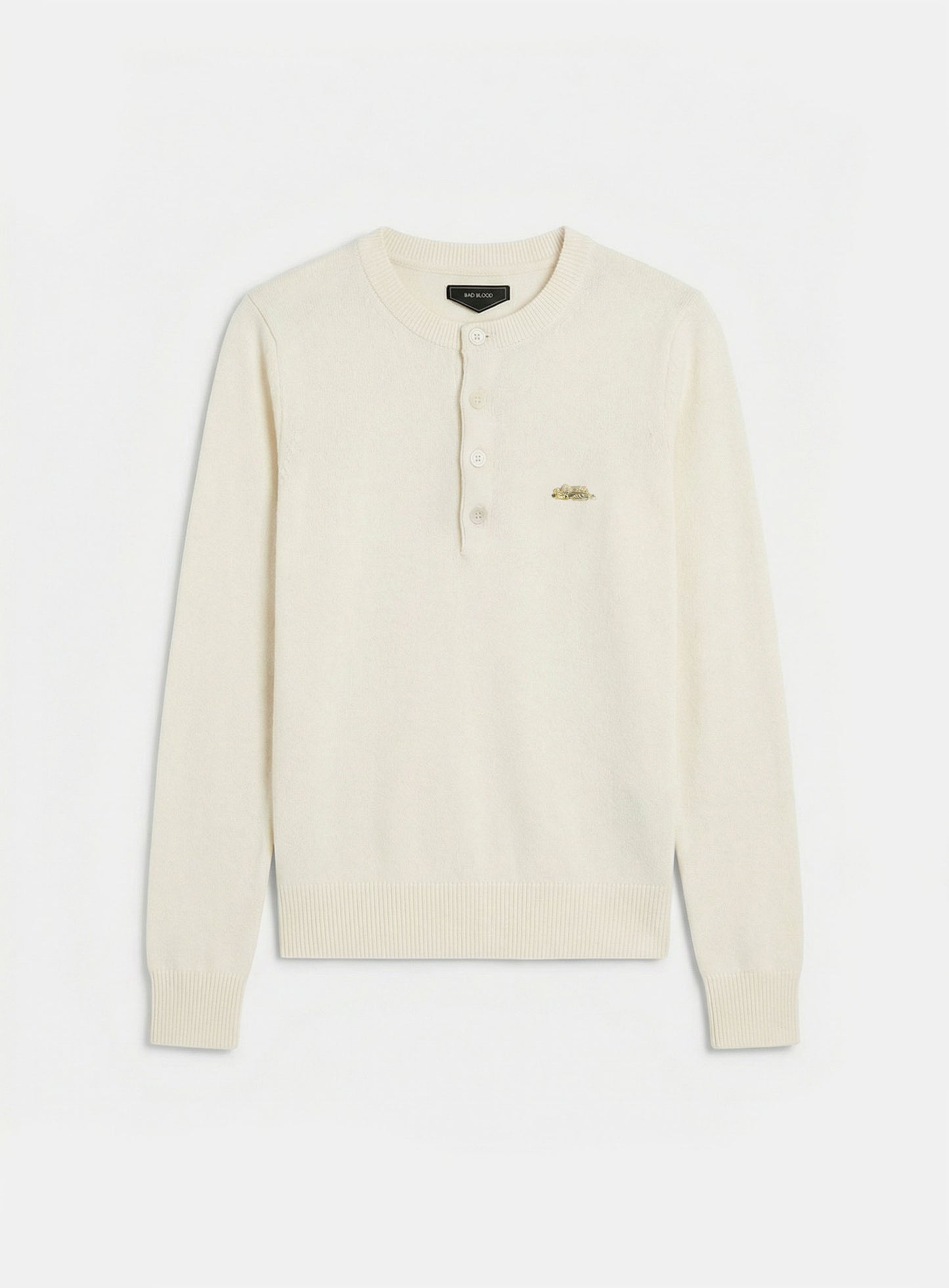 [w-knt26-023] Fine Merino Wool Knit Henley Neck - Cream