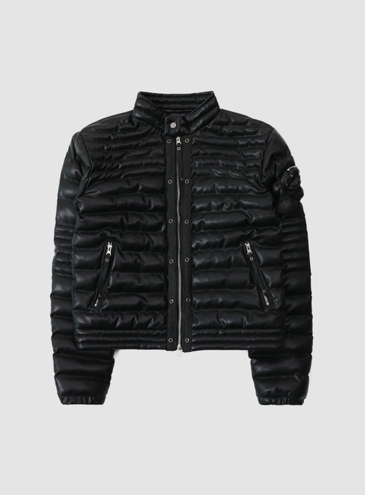 [w-jkt25-044] Viper 31-1 Lightweight High Neck Puffer - Black Leather