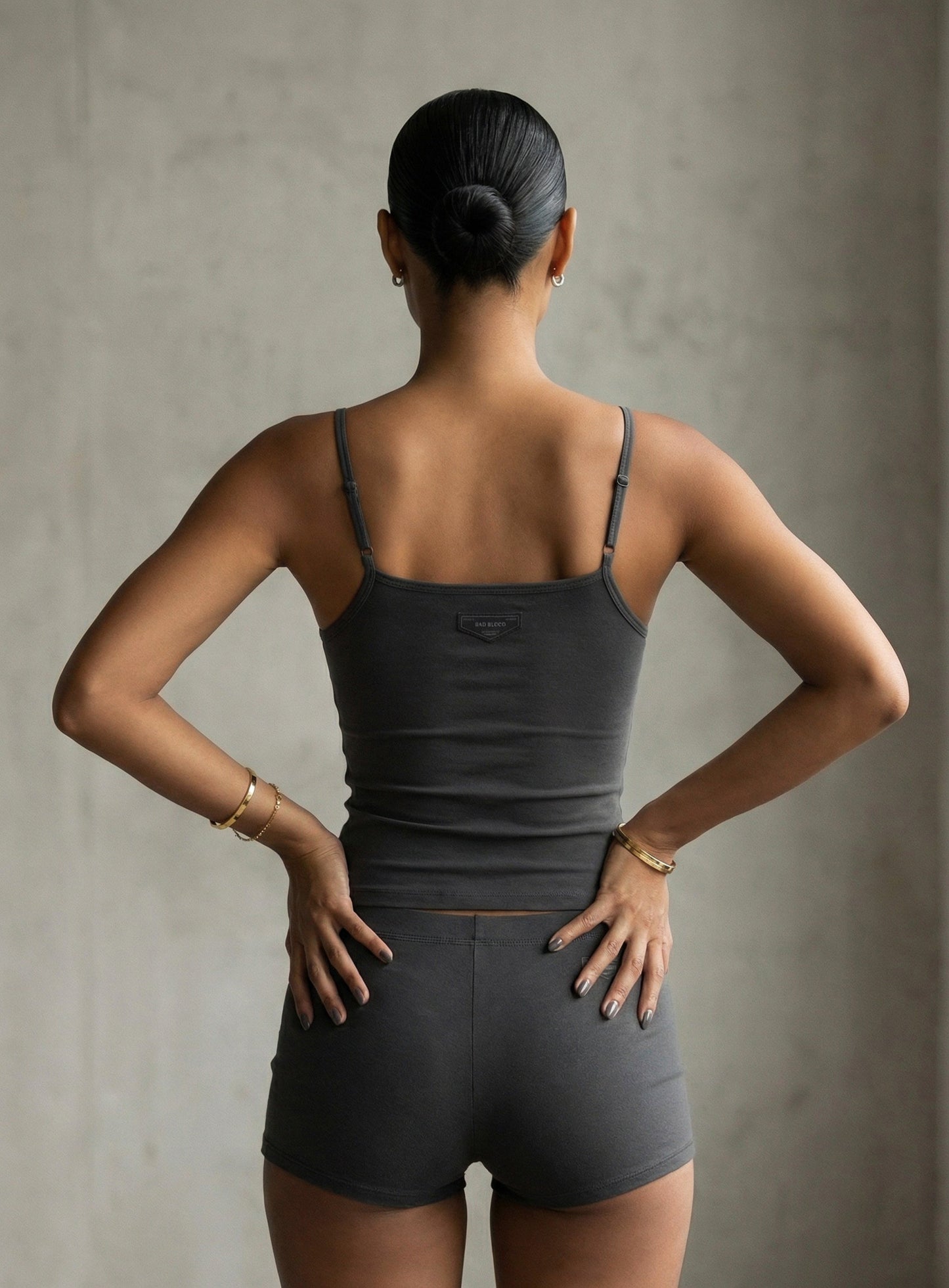 [w-tnk26-007] BS Cotton Jersey String Tank - Charcoal