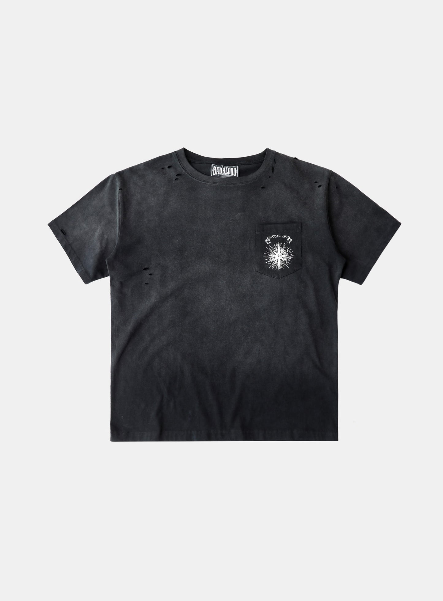 Cosmo Print Distressed Pocket T-Shirt - Black