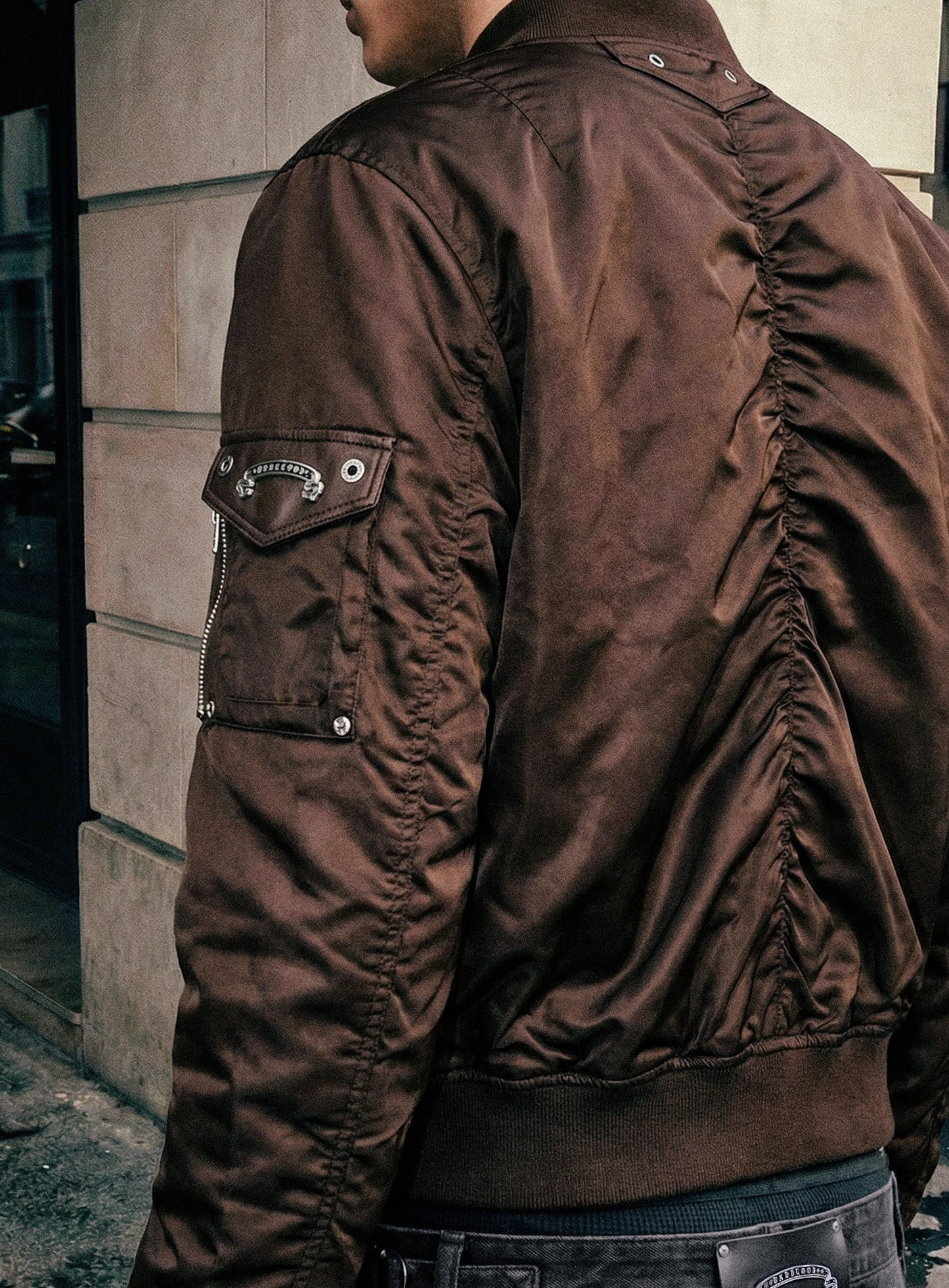 [w-jkt26-012] Satin Nylon MA-1 Jacket - Brown
